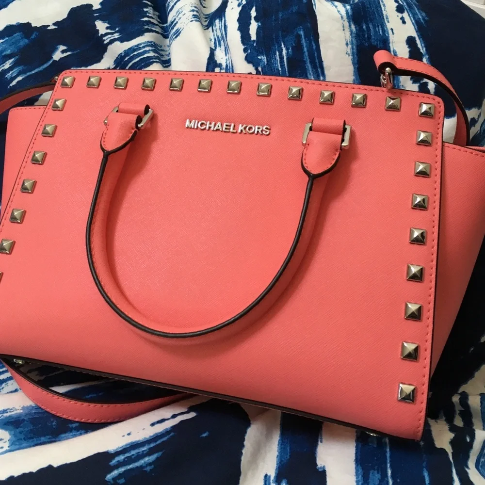MICHAEL Michael Kors Coral Pink Studded Satchel